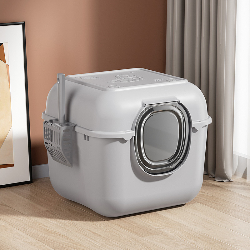 Easy to Clean Large Size Foldable and Portable Enclosed Cat Litter Box with Splash-Proof Design
