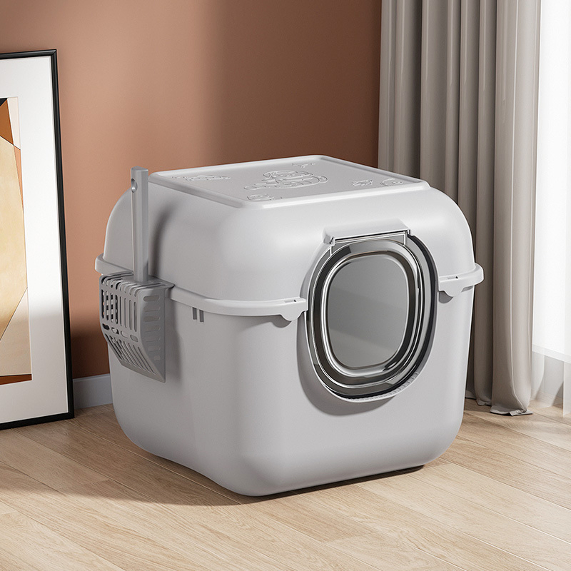 Easy to Clean Large Size Foldable and Portable Enclosed Cat Litter Box with Splash-Proof Design