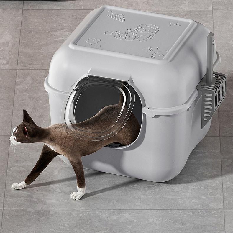 Easy to Clean Large Size Foldable and Portable Enclosed Cat Litter Box with Splash-Proof Design