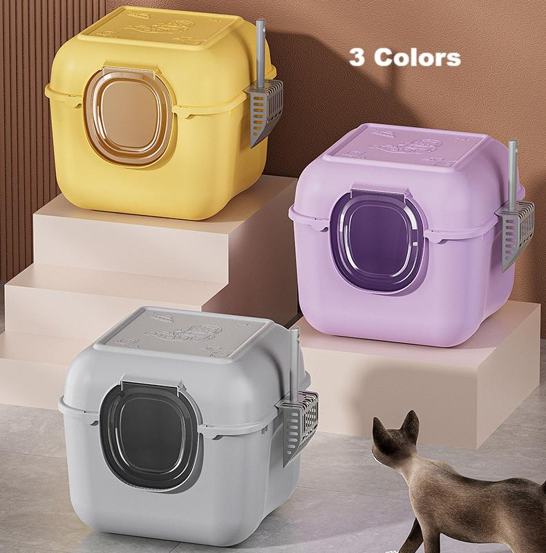 Easy to Clean Large Size Foldable and Portable Enclosed Cat Litter Box with Splash-Proof Design
