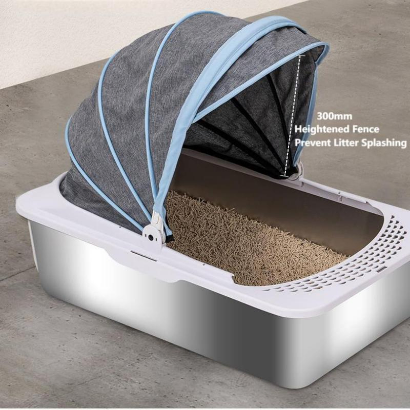 Stainless Steel Cat Litter Box with Detractable Roof and Large Size for Easy Cleaning and Spacious Comfort
