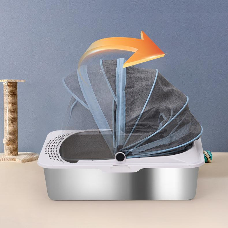 Stainless Steel Cat Litter Box with Detractable Roof and Large Size for Easy Cleaning and Spacious Comfort