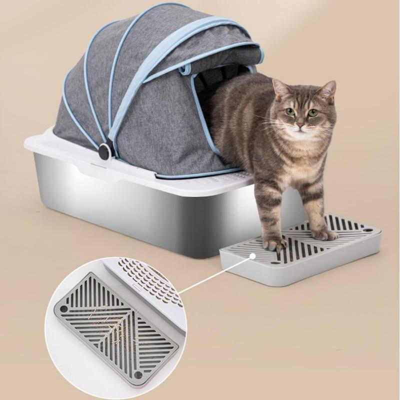 Stainless Steel Cat Litter Box with Detractable Roof and Large Size for Easy Cleaning and Spacious Comfort