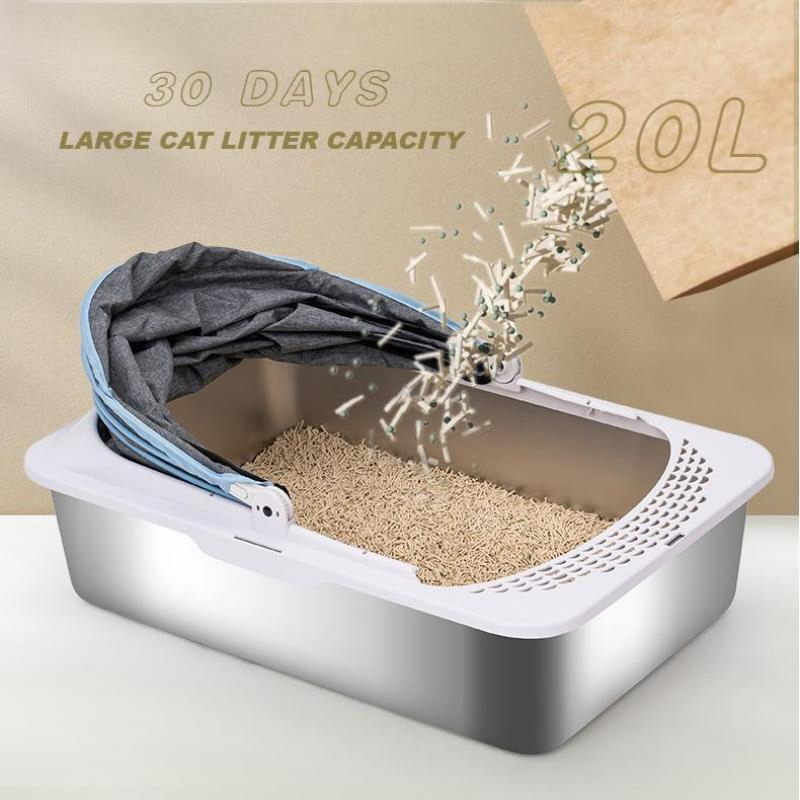Stainless Steel Cat Litter Box with Detractable Roof and Large Size for Easy Cleaning and Spacious Comfort