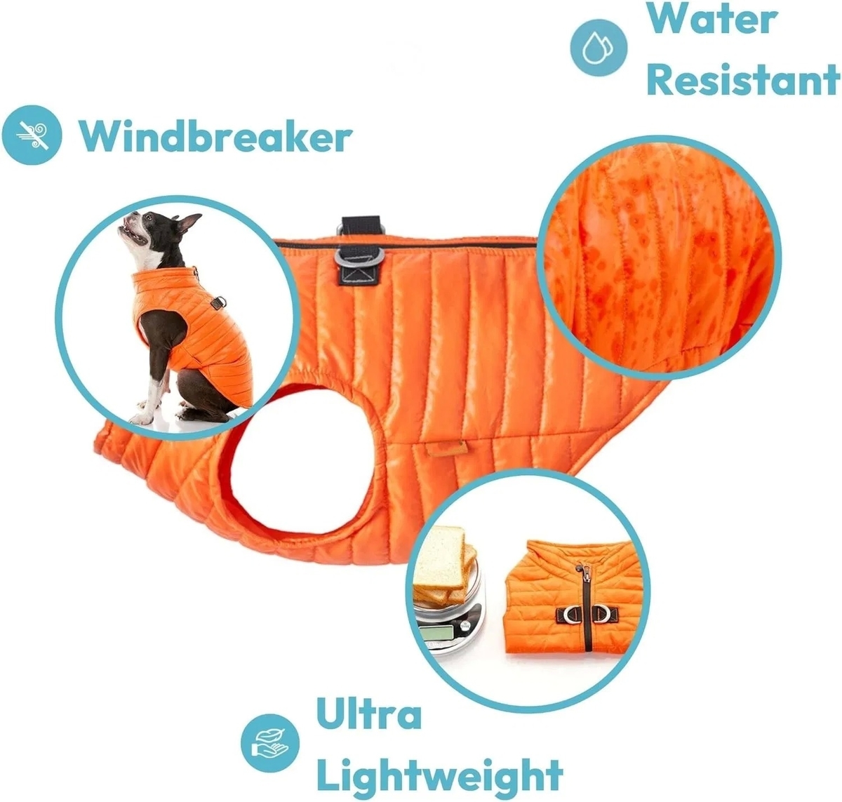 Ultra Lightweight Water Resistant Dog Puffer Vest with Dual D-Ring Leash Attachment for Winter