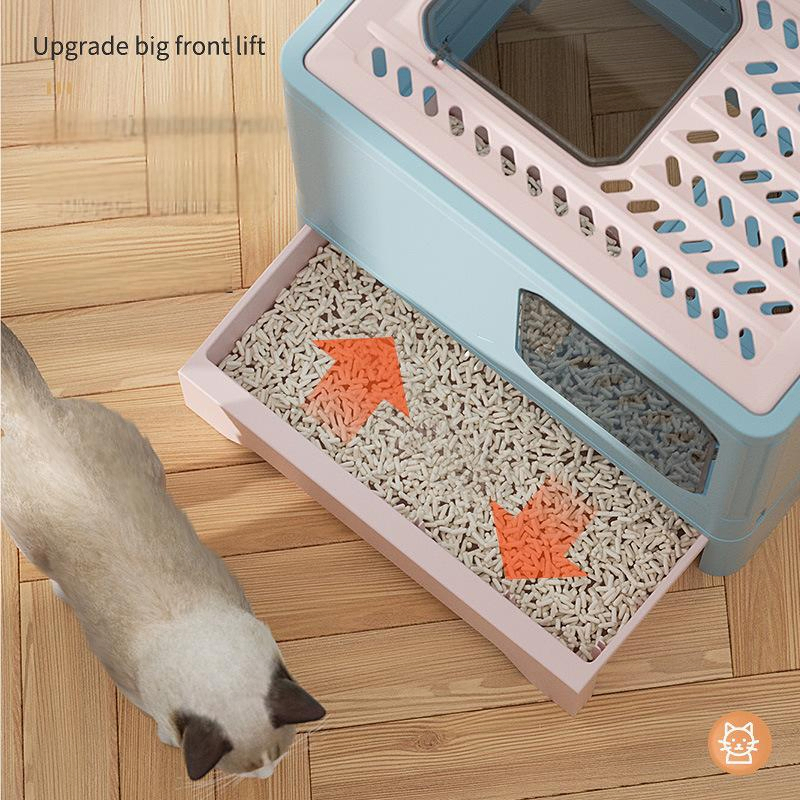 Foldable and Portable Enclosed Cat Litter Box with Easy to Clean Spacious Design