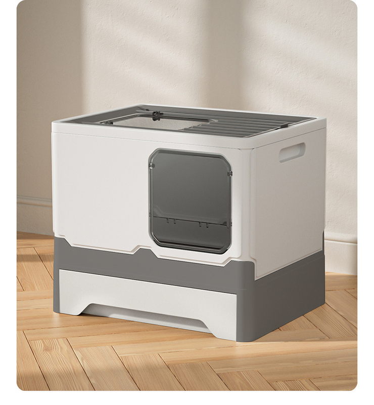Foldable and Portable Enclosed Cat Litter Box with Easy to Clean Spacious Design
