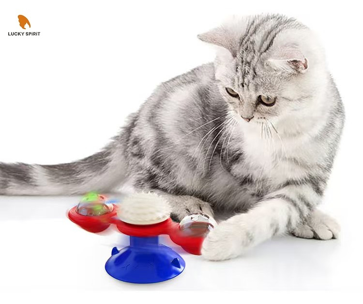 Windmill Cat Chew Toy with TPR Material and Suction Cup for Interactive Play