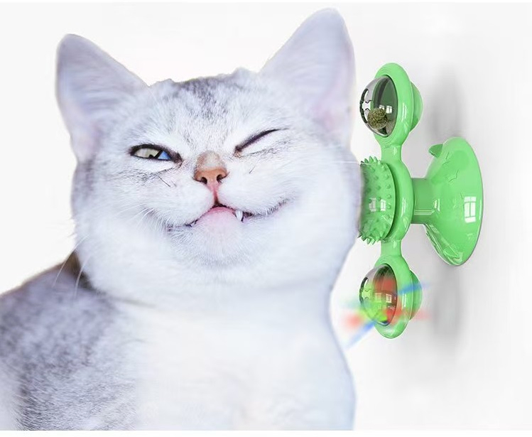 Windmill Cat Chew Toy with TPR Material and Suction Cup for Interactive Play