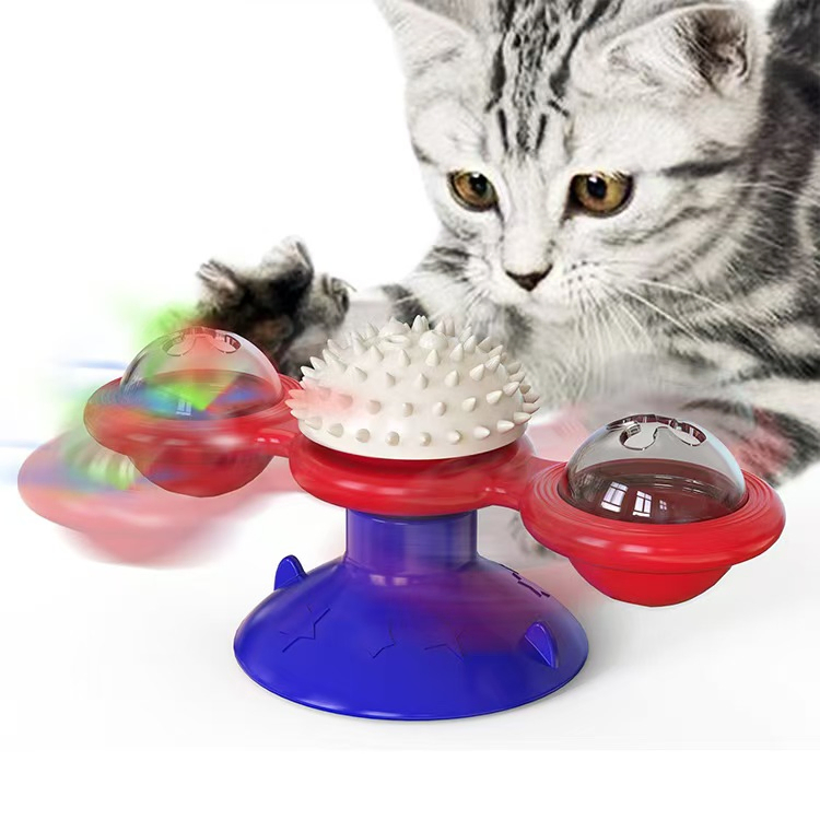 Windmill Cat Chew Toy with TPR Material and Suction Cup for Interactive Play