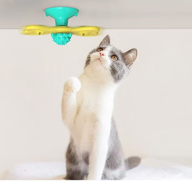 TPR Material Cat Chew Toy with Suction Cup Base and Catnip Infused for Teething and Puzzle Play