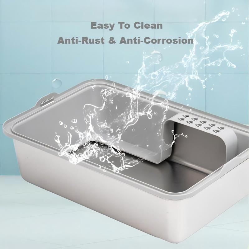Modern Large Size Enclosed Stainless Steel Cat Litter Box with Spacious Design and Easy Cleaning