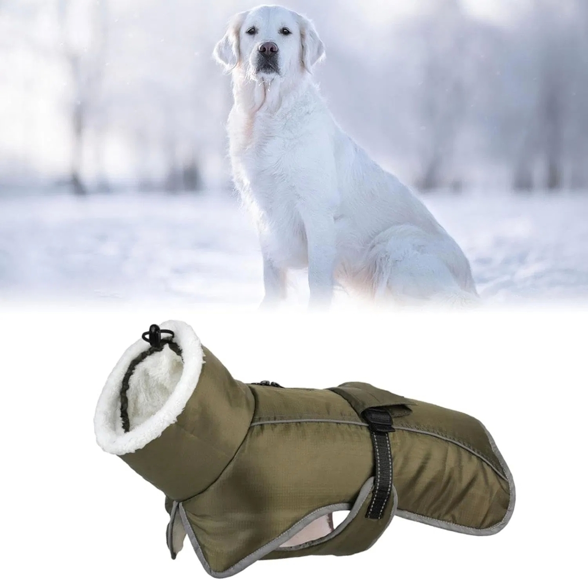 Waterproof Warm Dog Coat with Adjustable Belt for Cold Weather Protection