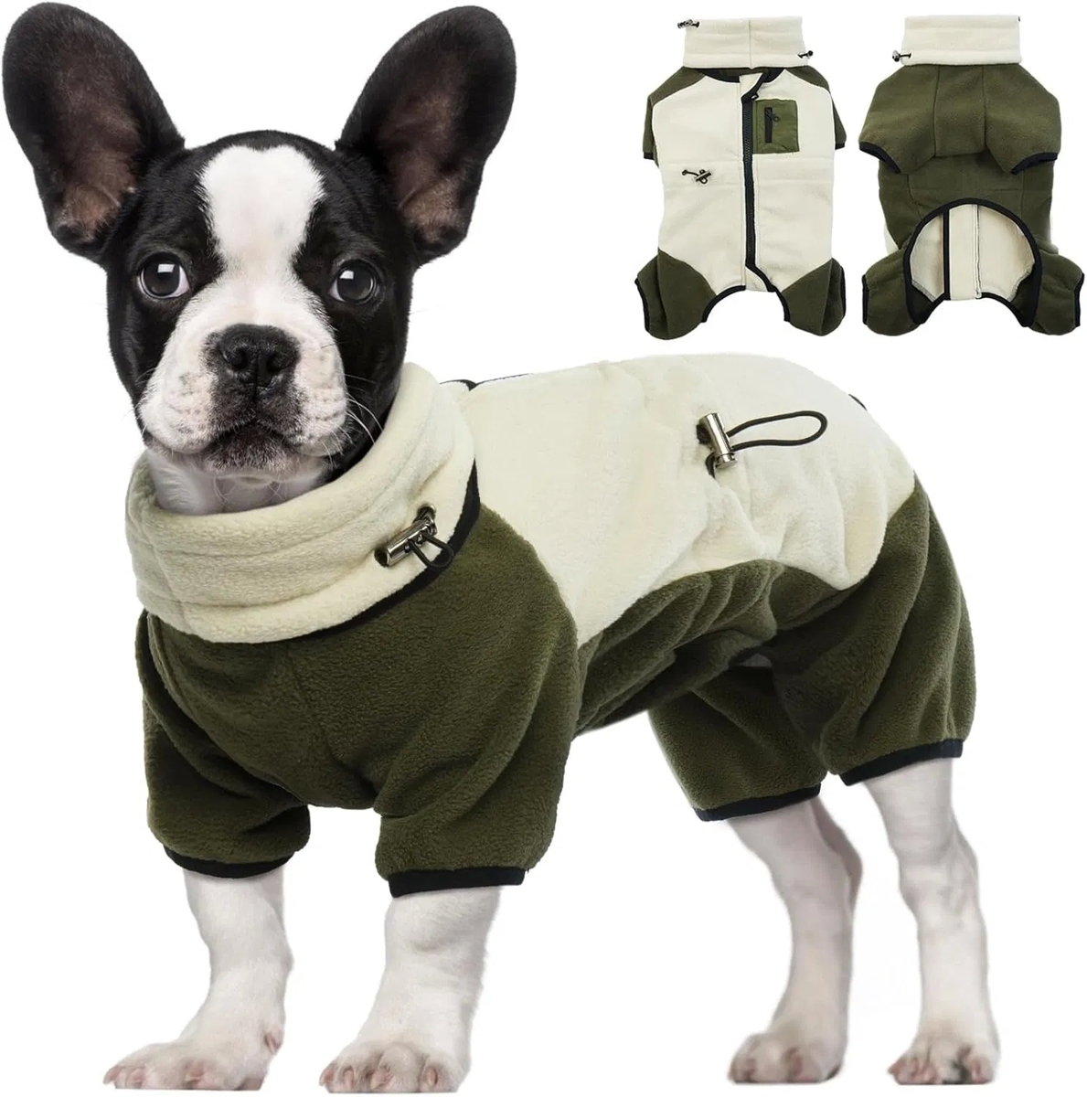 Warm Polar Fleece Dog Jacket with Removable Turtleneck and 5 Sizes for Winter Comfort