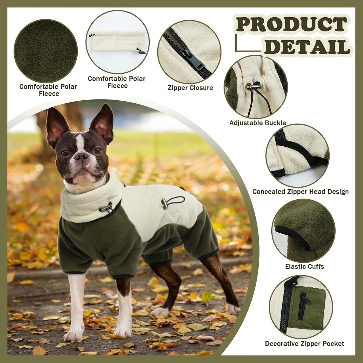 Warm Polar Fleece Dog Jacket with Removable Turtleneck and 5 Sizes for Winter Comfort