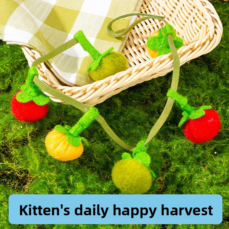 Cotton Rope Cat Teaser Stick with Small Persimmons Cherry Tomatoes and Bell Attachment Interactive Cat Toy