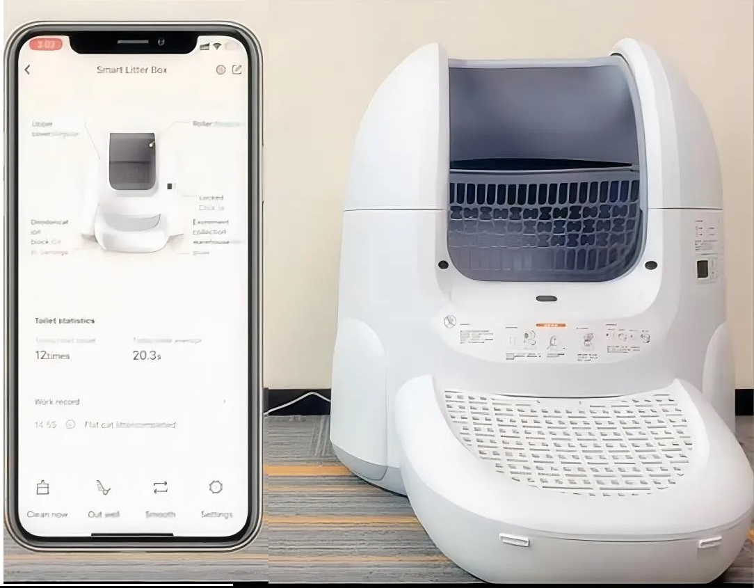 Automatic Self-cleaning Cat Litter Box with Real-Time Odor Monitoring Smart APP Online Management and Auto Record of Toileting Times