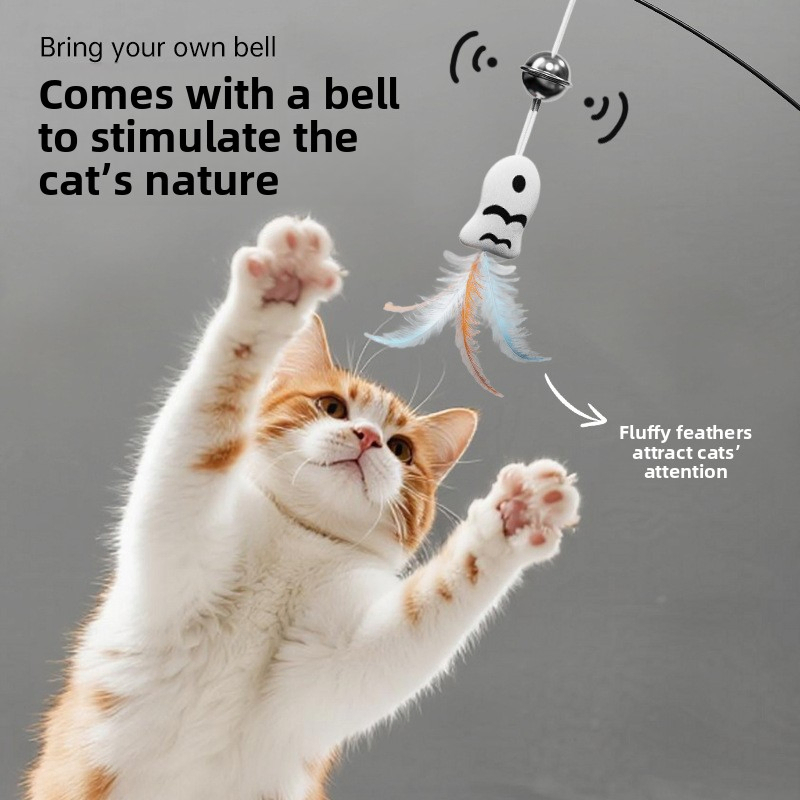 Interactive Cat Wand with Powerful Suction Cup and Handheld Design - Medium Size Feather Teaser Toy