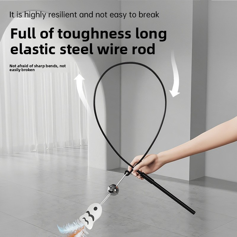 Interactive Cat Wand with Powerful Suction Cup and Handheld Design - Medium Size Feather Teaser Toy