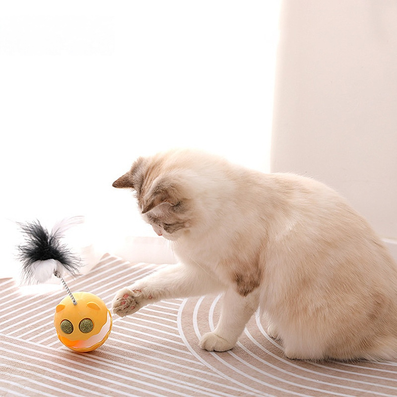Self-Righting Cat Toy with Feather and Bell Teaser Wand for Interactive Play Medium Size