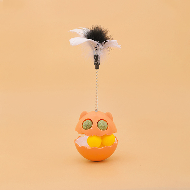 Self-Righting Cat Toy with Feather and Bell Teaser Wand for Interactive Play Medium Size