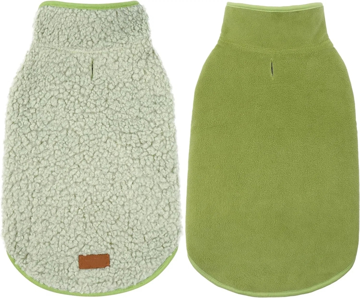Reversible Soft Sherpa Fleece Dog Coat with Adjustable Velcro for Cold Weather