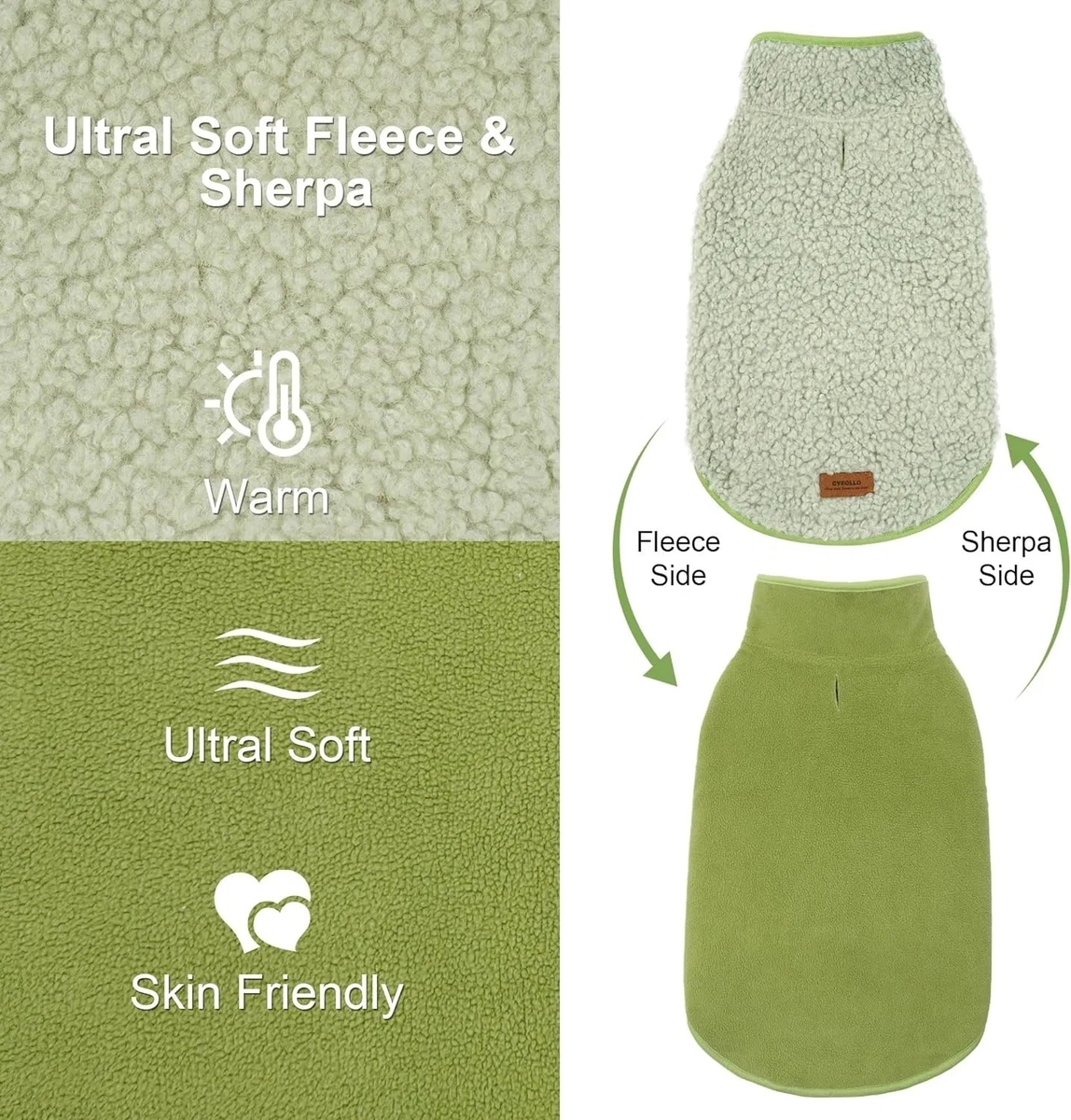 Reversible Soft Sherpa Fleece Dog Coat with Adjustable Velcro for Cold Weather