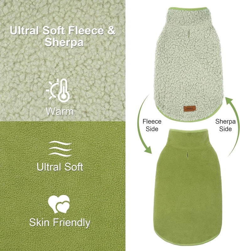 Reversible Soft Sherpa Fleece Dog Coat with Adjustable Velcro for Cold Weather