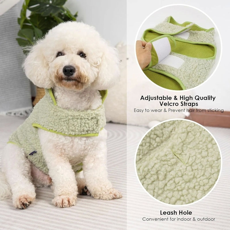 Reversible Soft Sherpa Fleece Dog Coat with Adjustable Velcro for Cold Weather
