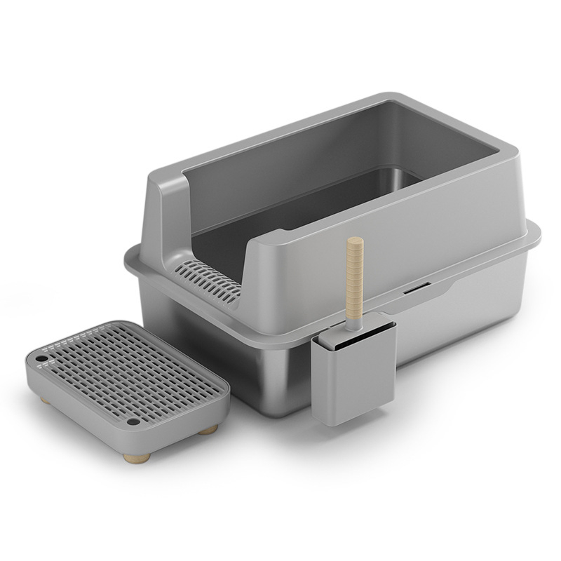 Non-Stick Extra Large Stainless Steel Cat Litter Box with Anti-Leakage Heightened Fence