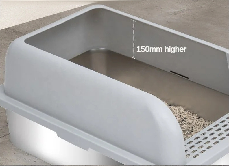 Non-Stick Extra Large Stainless Steel Cat Litter Box with Anti-Leakage Heightened Fence