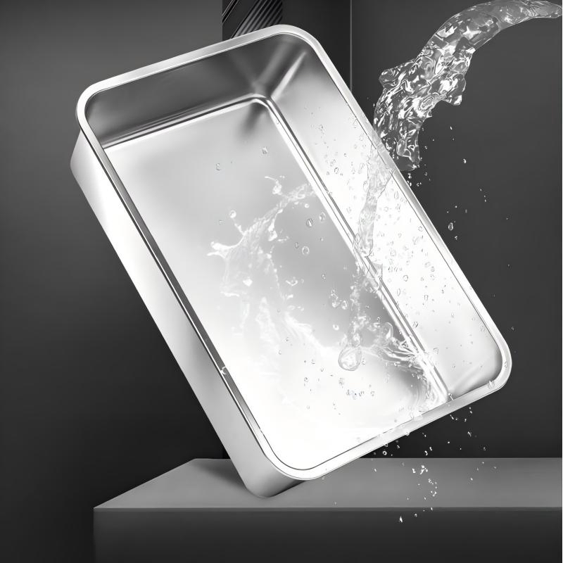 Non-Stick Extra Large Stainless Steel Cat Litter Box with Anti-Leakage Heightened Fence