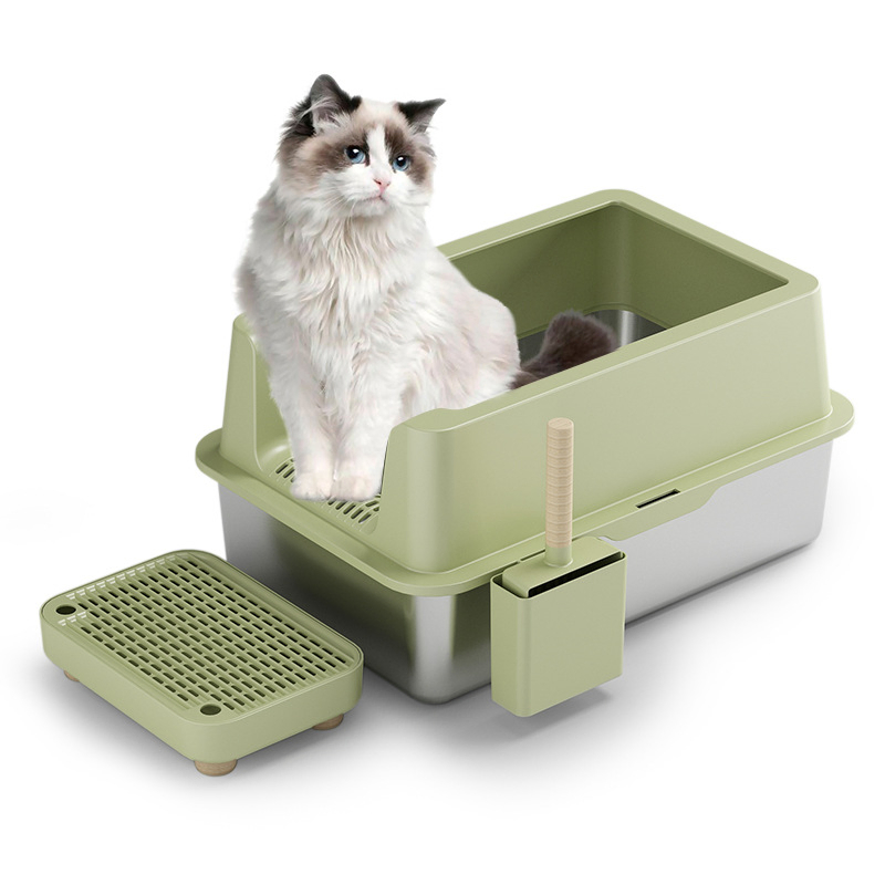 Non-Stick Extra Large Stainless Steel Cat Litter Box with Anti-Leakage Heightened Fence