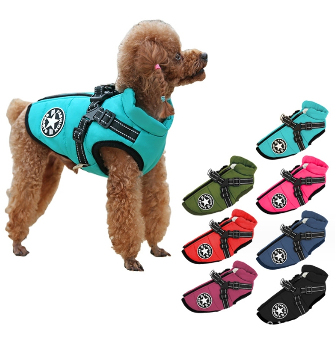 Waterproof Warm Fleece Lining Dog Coat with Zipper Design for Winter Pet Apparel