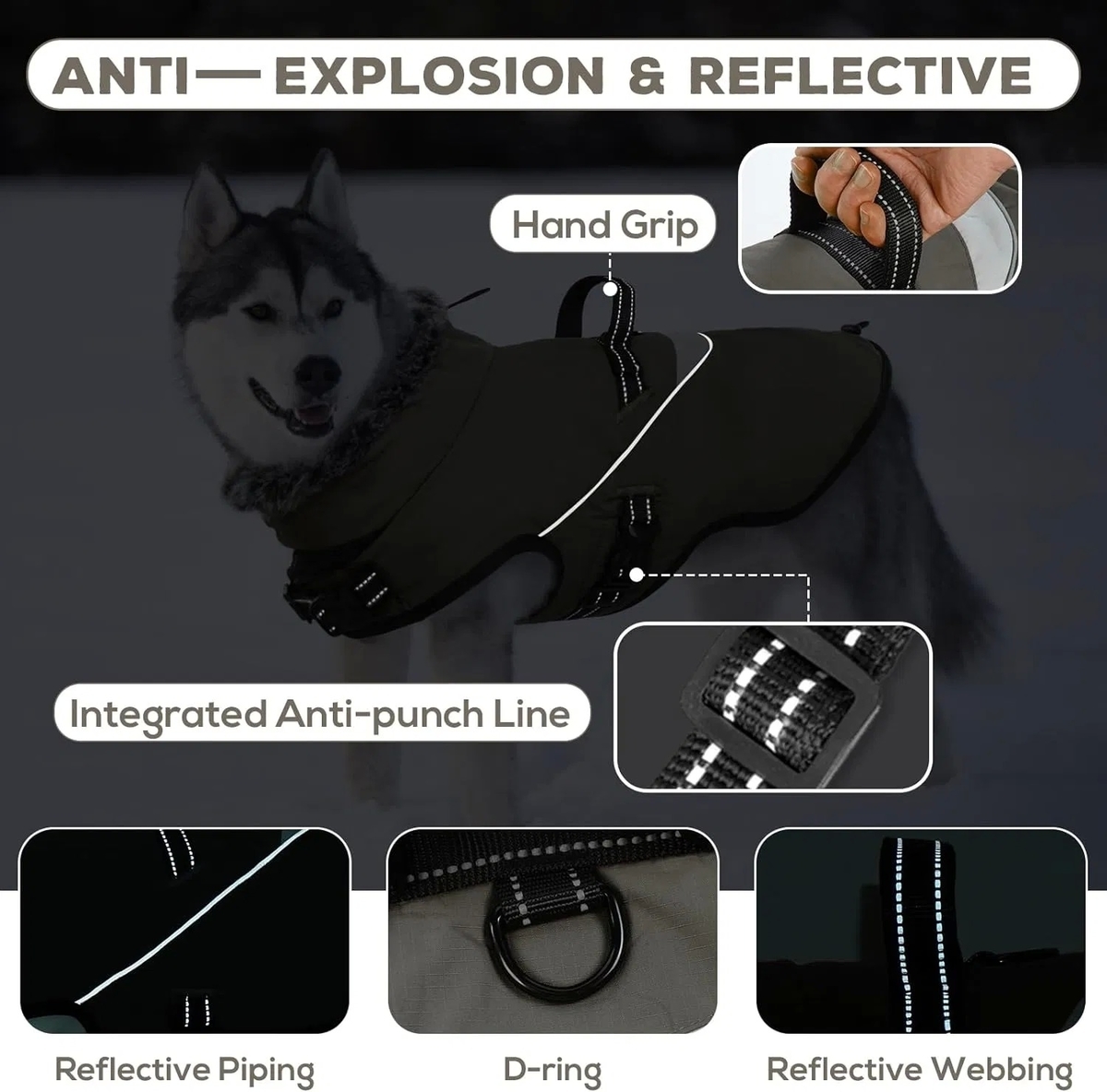 Waterproof Adjustable Reflective Dog Coat Winter Jacket for Small Medium Large Dogs