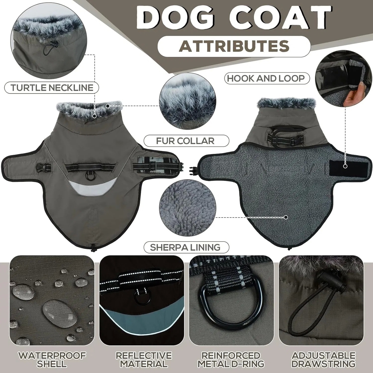 Waterproof Adjustable Reflective Dog Coat Winter Jacket for Small Medium Large Dogs