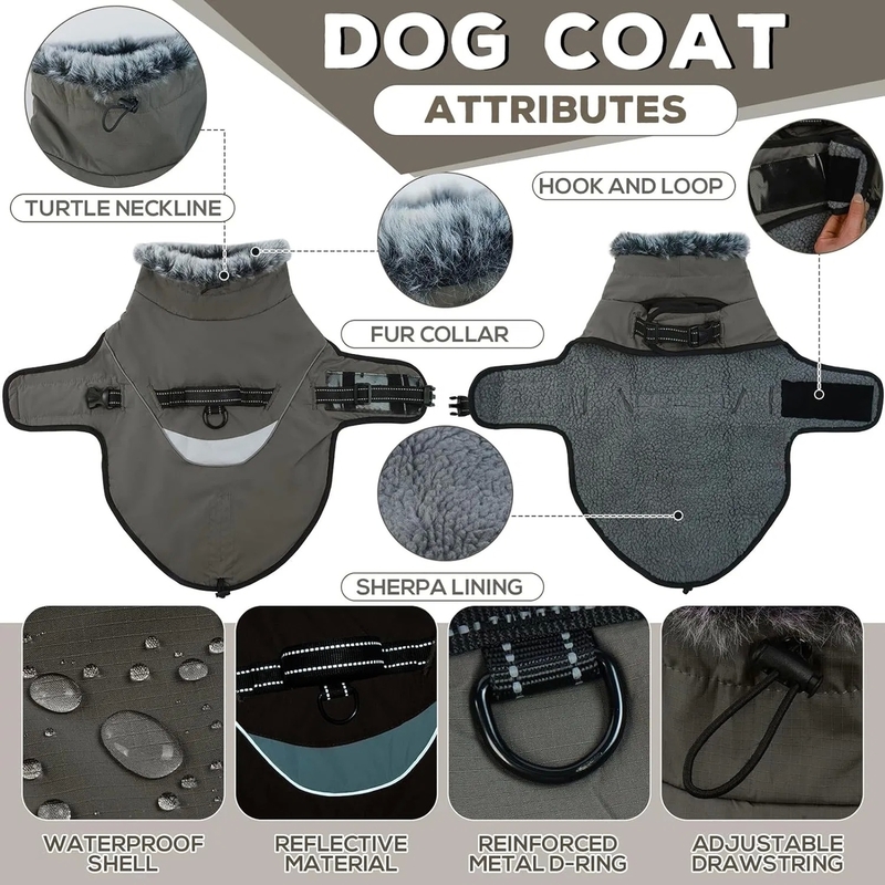 Waterproof Adjustable Reflective Dog Coat Winter Jacket for Small Medium Large Dogs