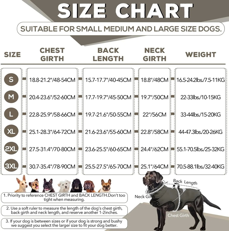 Waterproof Adjustable Reflective Dog Coat Winter Jacket for Small Medium Large Dogs