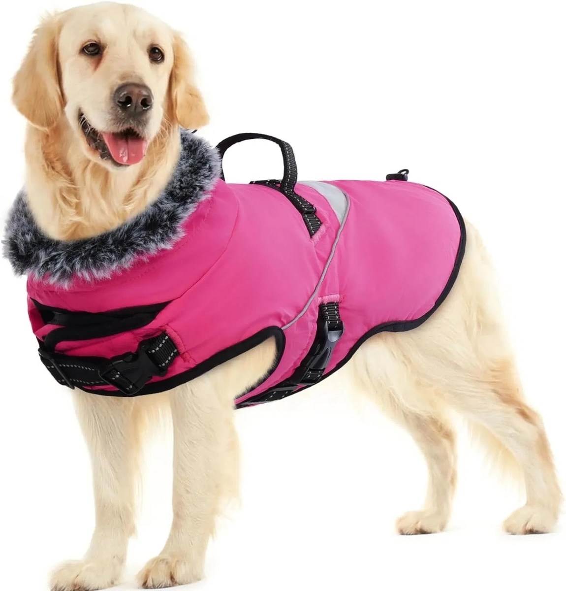 Adjustable Waterproof Dog Jacket with Reflective Strip - Fleece Turtleneck Winter Coat for Dogs