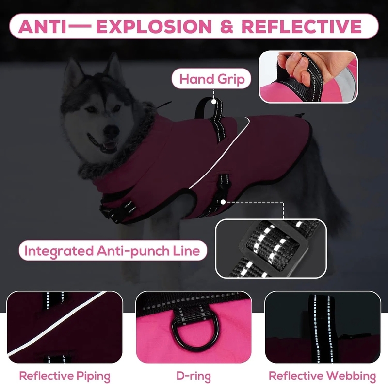 Adjustable Waterproof Dog Jacket with Reflective Strip - Fleece Turtleneck Winter Coat for Dogs