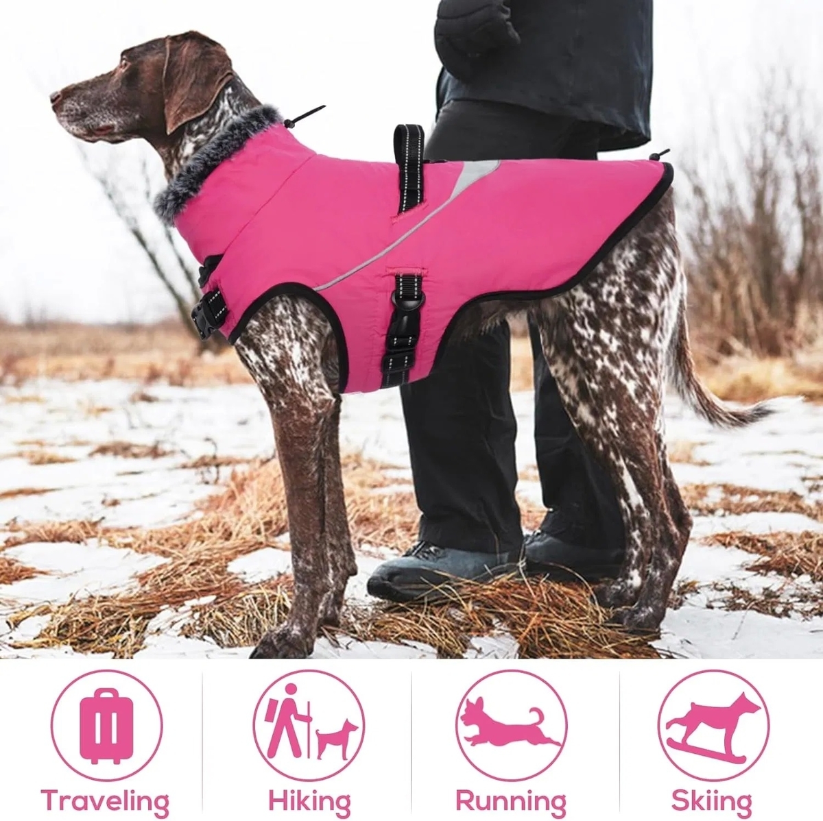 Adjustable Waterproof Dog Jacket with Reflective Strip - Fleece Turtleneck Winter Coat for Dogs