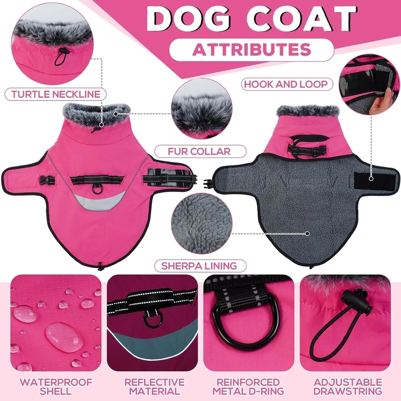 Adjustable Waterproof Dog Jacket with Reflective Strip - Fleece Turtleneck Winter Coat for Dogs