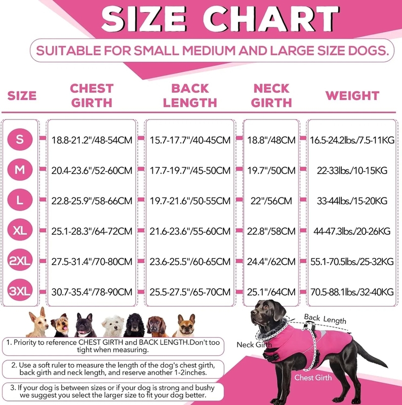Adjustable Waterproof Dog Jacket with Reflective Strip - Fleece Turtleneck Winter Coat for Dogs