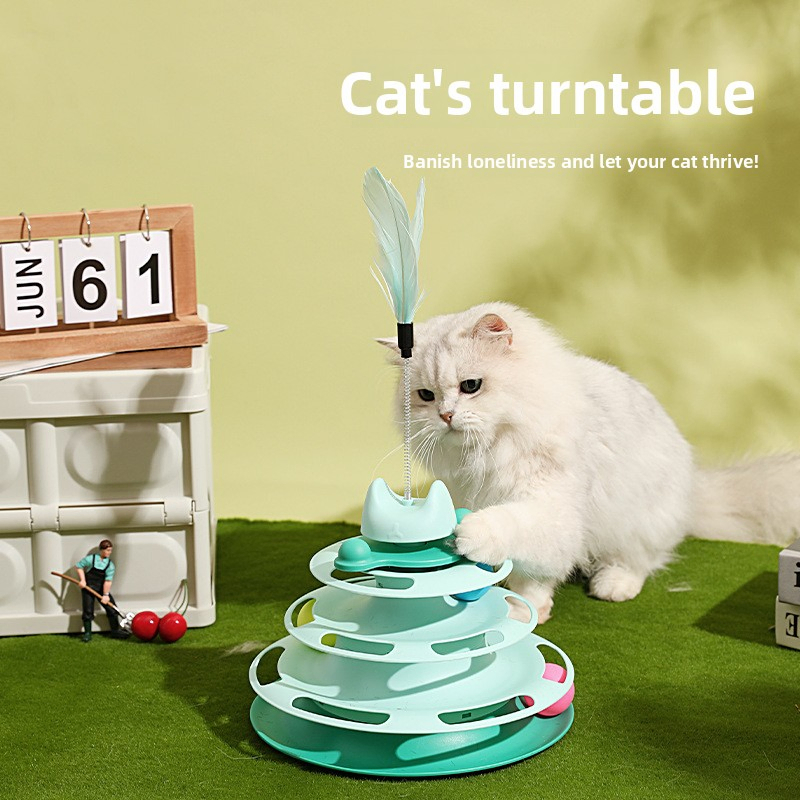 3-Level Interactive Cat Roller Turntable Toy with Plastic Material and Medium Size for Playful Cats