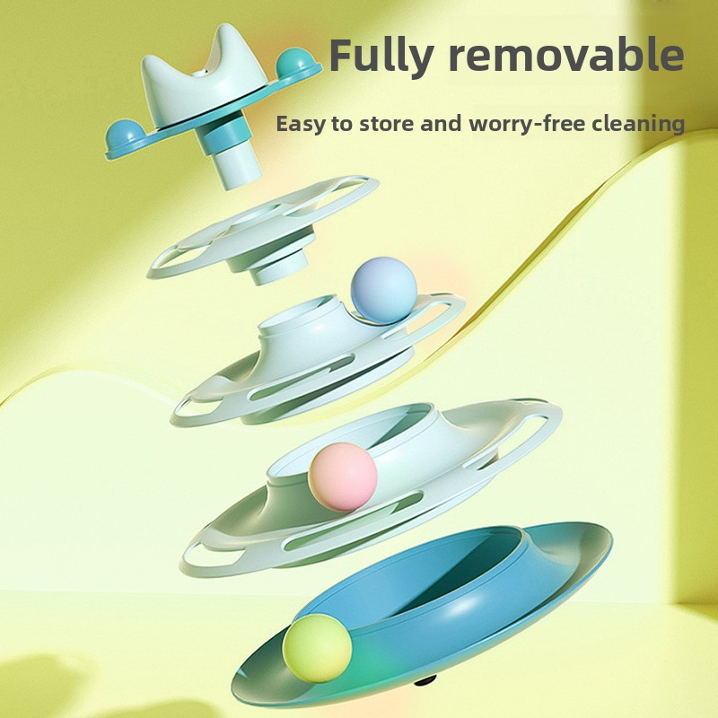 3-Level Interactive Cat Roller Turntable Toy with Plastic Material and Medium Size for Playful Cats