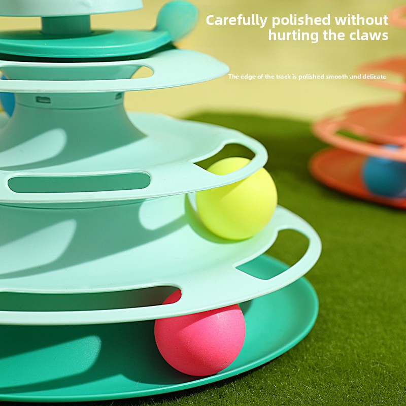 3-Level Interactive Cat Roller Turntable Toy with Plastic Material and Medium Size for Playful Cats